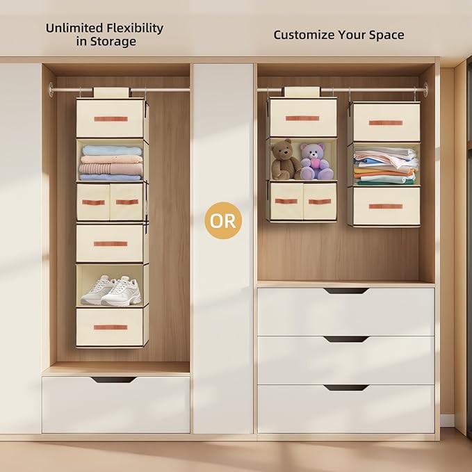 Hanging Closet Organizer 6-Shelf, Upgrade Hanging Shelves