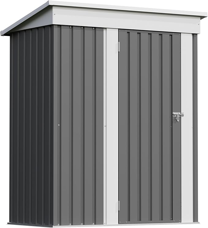 Patiowell 5x3 FT Outdoor Storage Shed, Garden Tool Shed with Sloping Roof and Lockable Door, Metal Shed for Backyard Garden Patio Lawn, Gray