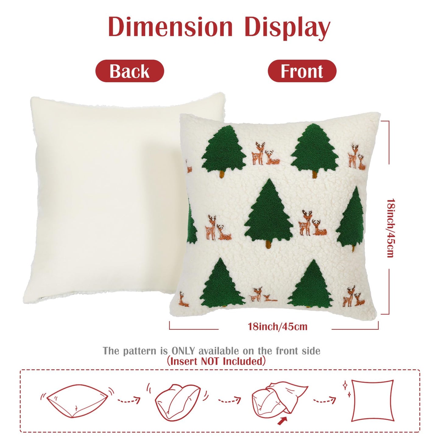 Lewondr Christmas Pillow Covers 18x18 inch, 2 Pack Christmas Throw Pillow Covers with Reindeer Embroidery, Soft Velvet Xmas Tree Pillows Cover for Living Room Couch Sofa Bed Home Decoration, Beige