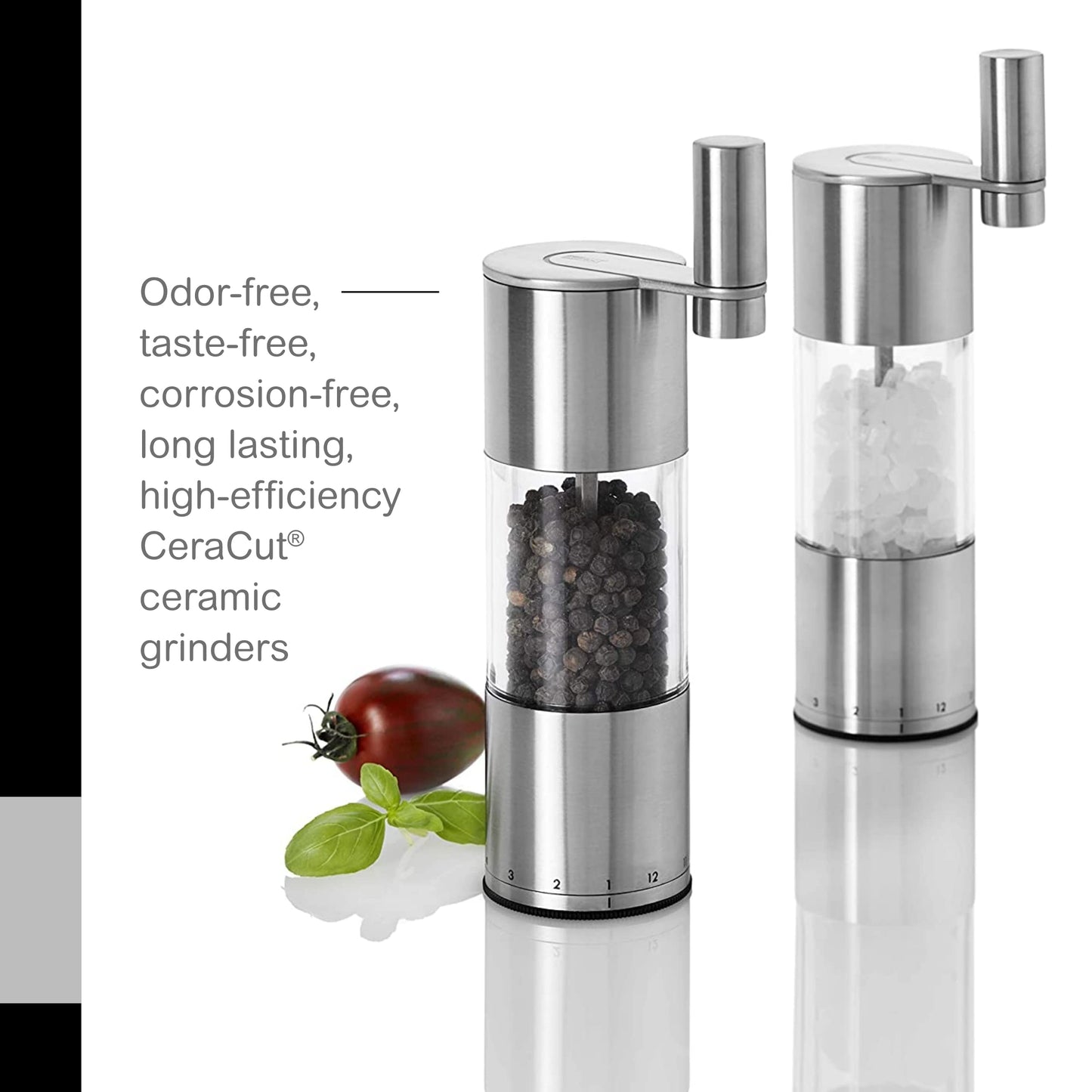 AdHoc Select Geared Salt or Pepper Grinder - Handy Seasoning Mill for Salt & Pepper - Manual Grinder with Ceramic Mechanism - Durable & Reliable Shakers