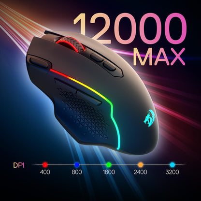 Redragon M810 Pro Wireless Gaming Mouse, 10000 DPI Wired/Wireless Gamer Mouse w/Rapid Fire Key, 8 Macro Buttons, 45-Hour Reliable Power Capacity and RGB Backlit for PC/Mac/Laptop