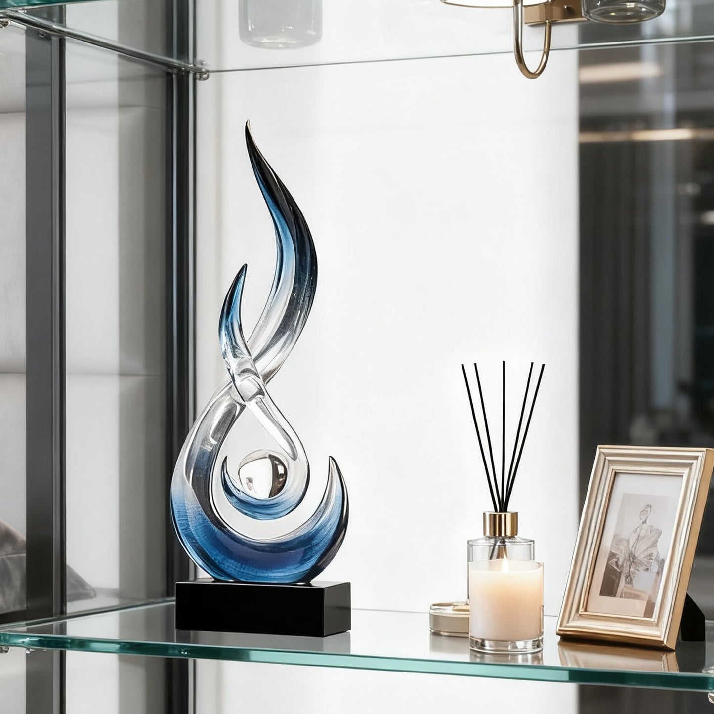 XGZY 15inch Flame Sculpture: Resin Flame Shaped Art Decoration, Suitable for Home, Wine Rack, Office, Bookshelf (Blue Gradient)
