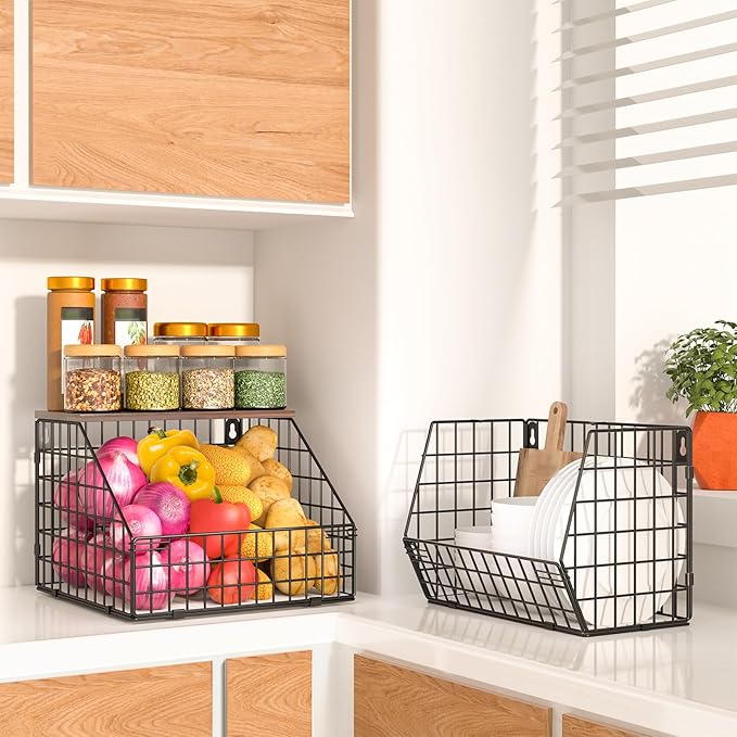 Fruit and Vegetable storage, 2 Set Wall Mounted Wire Baskets, Fruit Basket