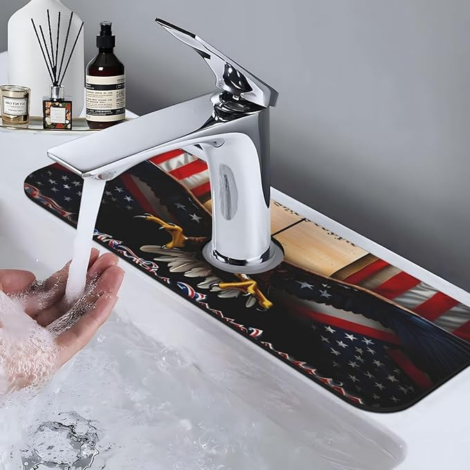 Fishing Red USA Flag Kitchen sink faucet pad, strong water absorption, anti slip