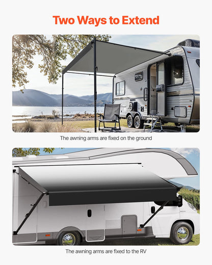 VEVOR Manual RV Awning Complete Kit, 18' Retractable Awning with Aluminum Alloy Frame, Outdoor Trailer Awning, Fit for Most RVs(Black Fade)