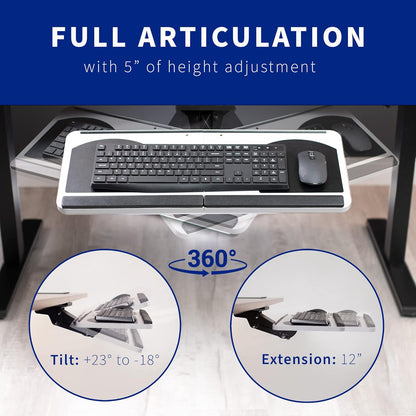 VIVO Adjustable Computer Keyboard and Mouse Platform Tray, Ergonomic Under Table Desk Mount Drawer, MOUNT-KB01