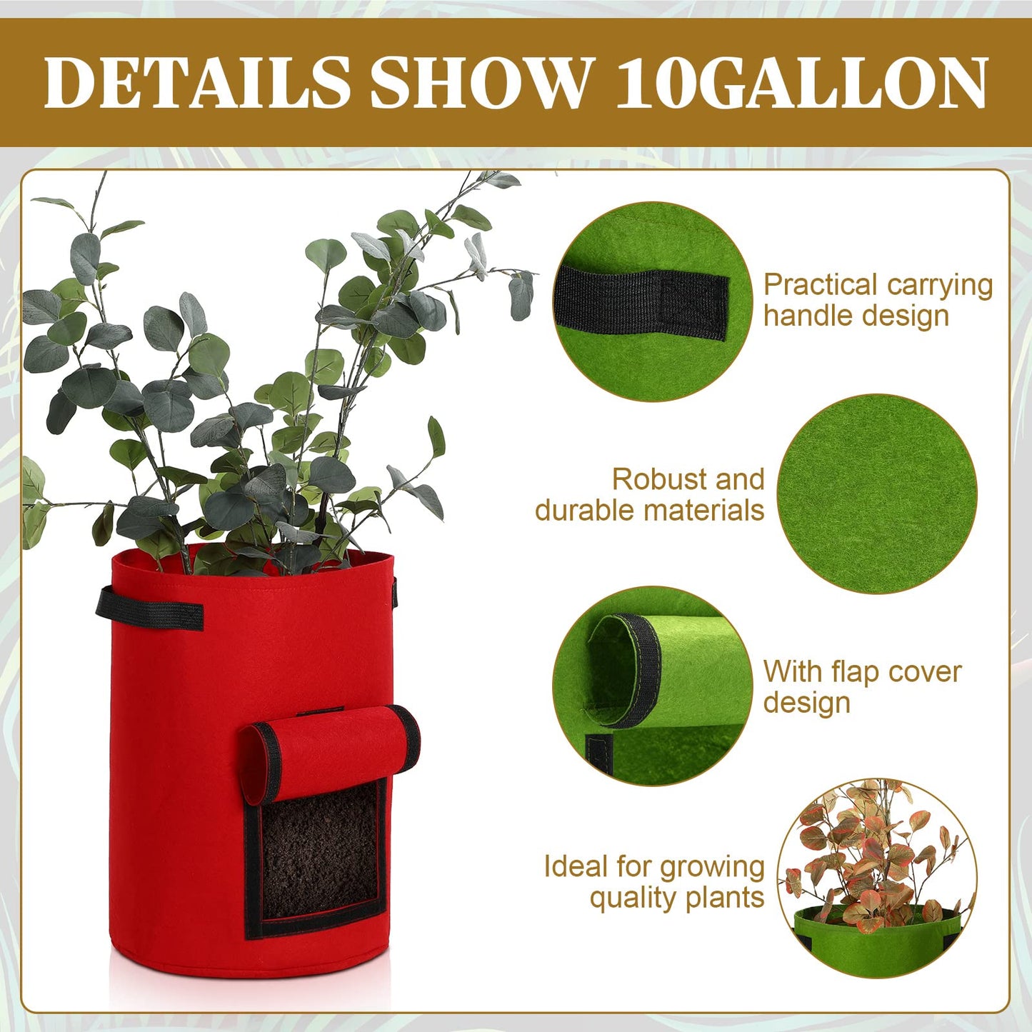 Yinder 20 Pcs 10 Gallon Potato Grow Bags with Flap and Handles Thickened Aeration Fabric Pots Garden Bags Potato Growing Containers Vegetable Garden Planter Bag for Plant Fruit(Classic Color)