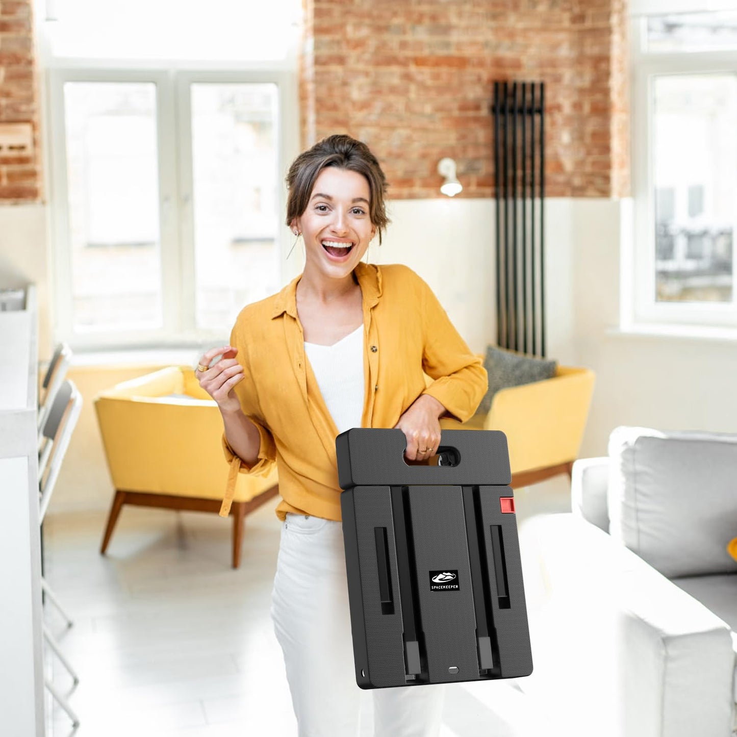 SPACEKEEPER Folding Hand Truck, 500 LB Heavy Duty Luggage Cart, Utility Dolly Platform Cart with 6 Wheels & 2 Elastic Ropes for Luggage, Travel, Moving, Shopping, Office Use, Black