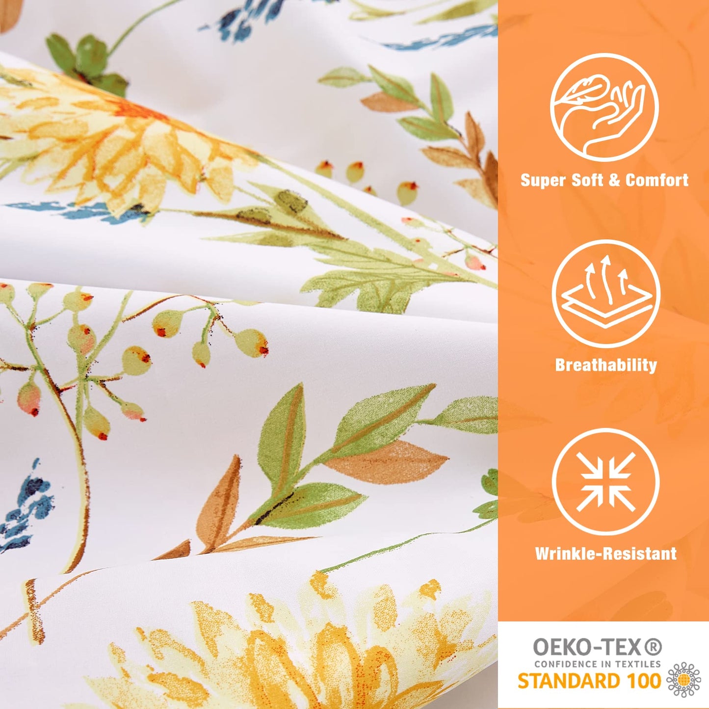 JSD 6 Piece Floral Print Sheet Set Queen Size, Soft Spring Botanical Microfiber Bed Sheets Deep Pocket