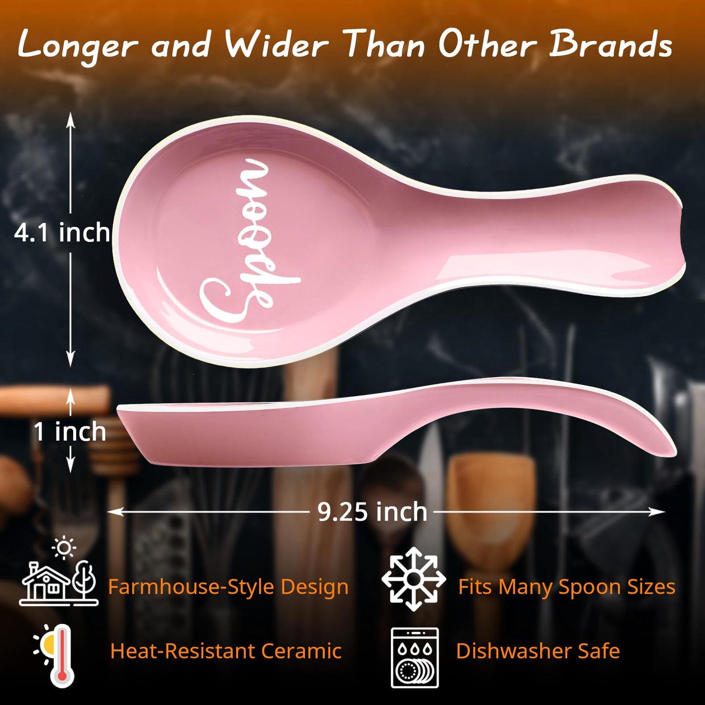 Ceramic Spoon Rest for Stove Top, DAYYET Large Spoon Holder, Spoon Rest for Kitchen Counter, Utensil Rest for Ladles, Spatula, Tong, Pink Kitchen Decor and Accessories