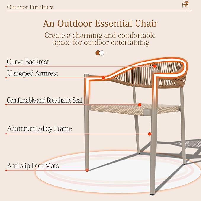 TWT Patio Dining Chairs Outdoor Stackable Dining Chairs for All Weather, Breathable Textilene Garden Outdoor Furniture for Backyard Deck (Brown, Set of 4)