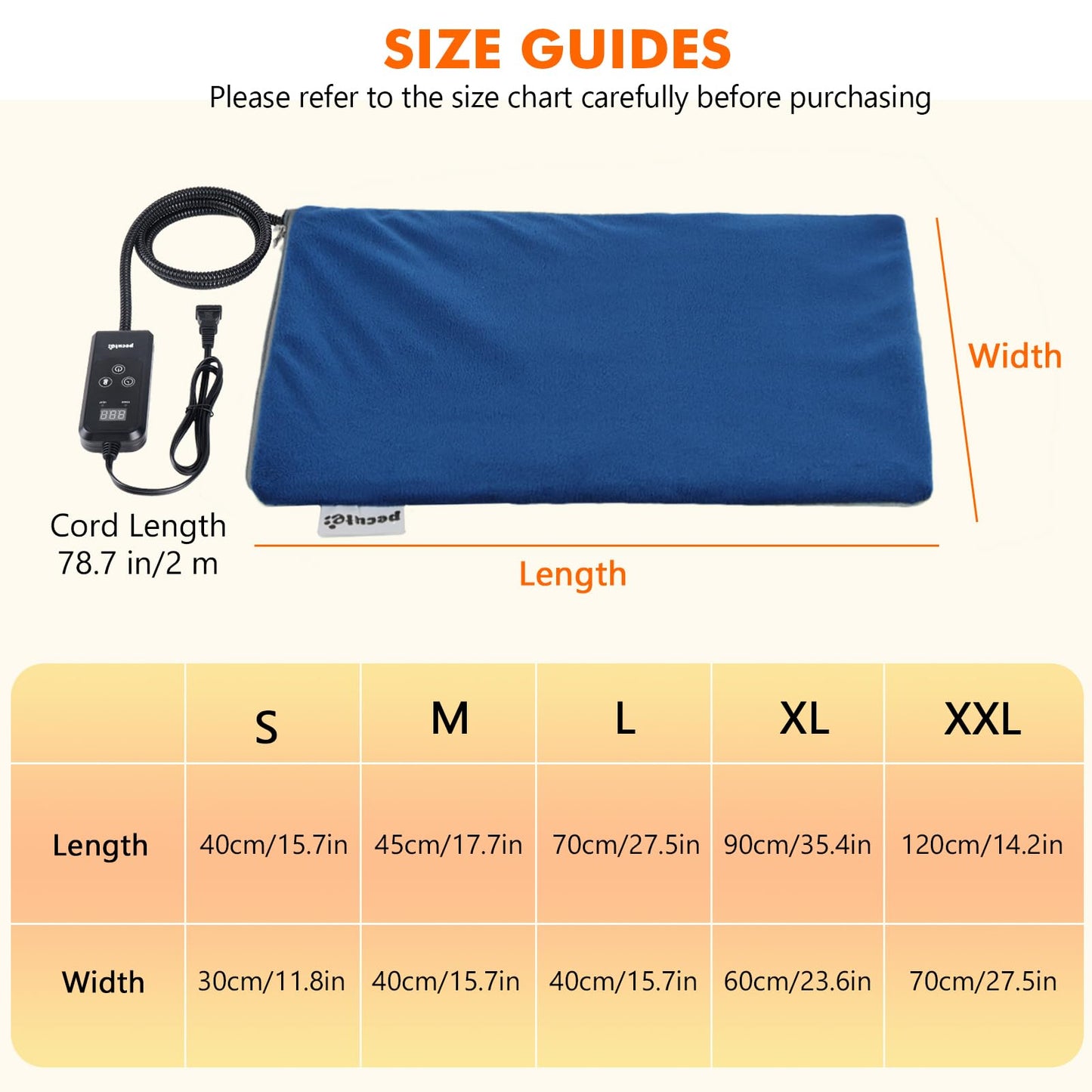 Pecute Cat Heating Pad Indoor, 6 Adjustable Temperature with Timer, Dog Heating Pad with Dual-Resistant Cable, Waterproof Layer, Heated Cat Bed Mat Blanket, Electric Pet Heated Pads for Cats Dogs