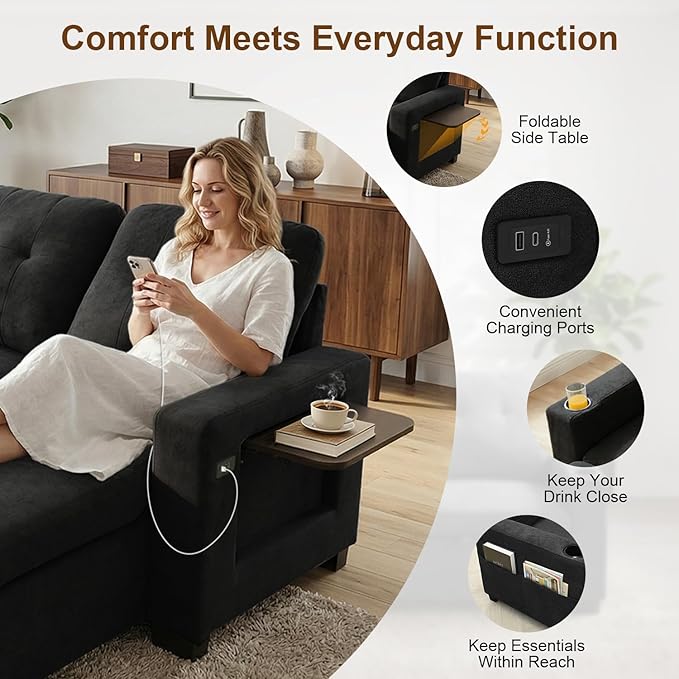 KCGKCG 82" L Shaped Sleeper Sofa Bed, Pull Out Sectional Couch