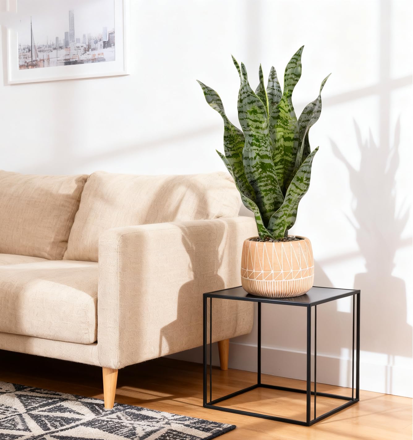 DUZYXI Artificial Realistic Snake Plant 17" with Concrete Pot Fake Snake Plants Sansevieria Greenery Faux Snake Plant for Home Office Living Room Housewarming Gifts Indoor Decor