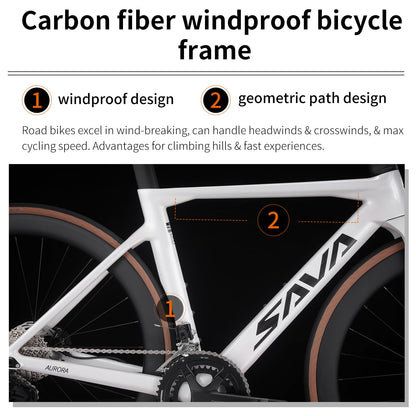 SAVADECK Carbon Fiber Road Bike, Hydraulic Oil Disc Bike with Carbon Fiber Frame and Wheelset, Lightweight Full Carbon Racing Bicycle with Shimano R7120 24S Shift Set for Adults(White,51cm)