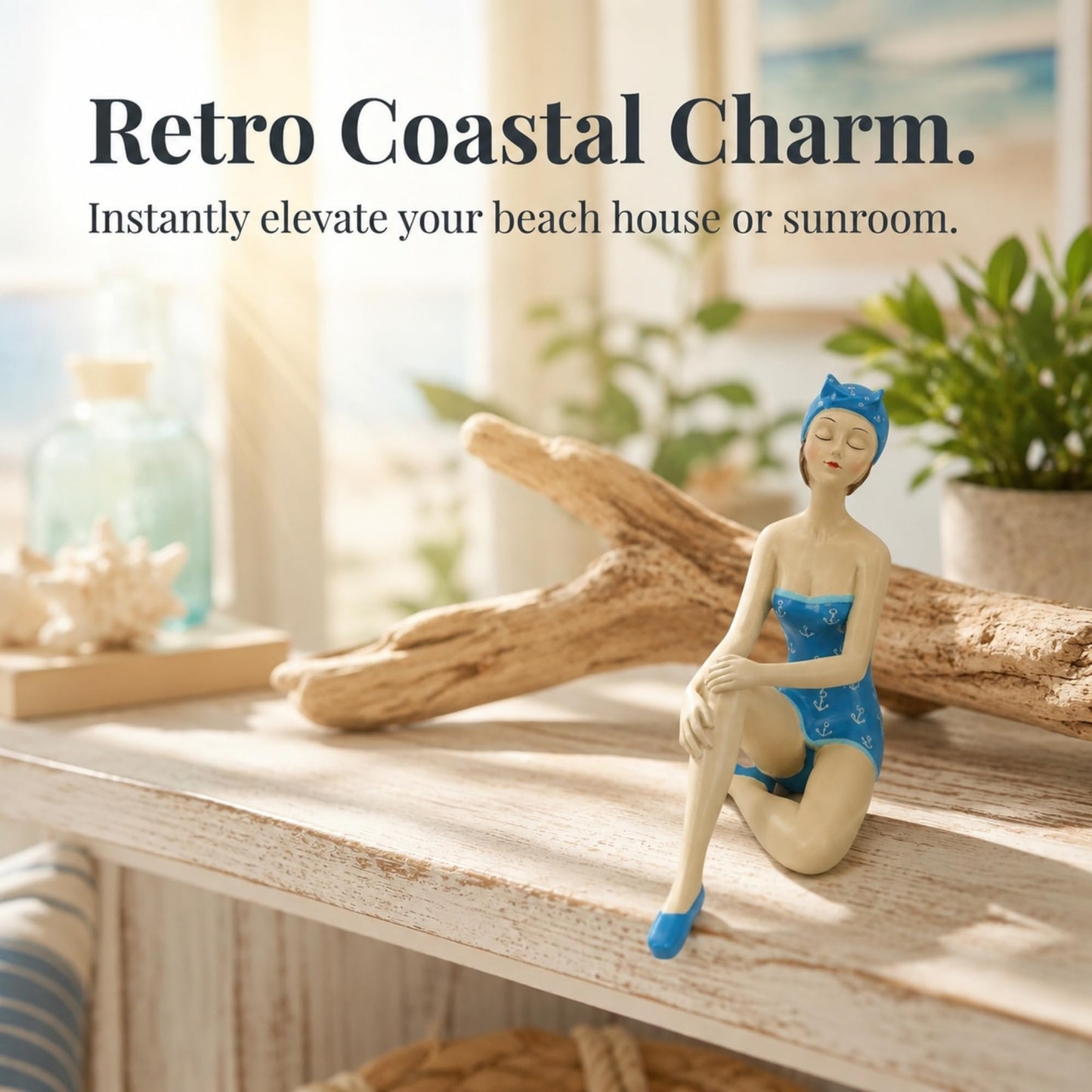 The Bridge Collection Decorative Beach Lady Figurine – Nautical Coastal Accent with Retro Bathing Beauty Style – Gift for Beach House and Poolside Decor
