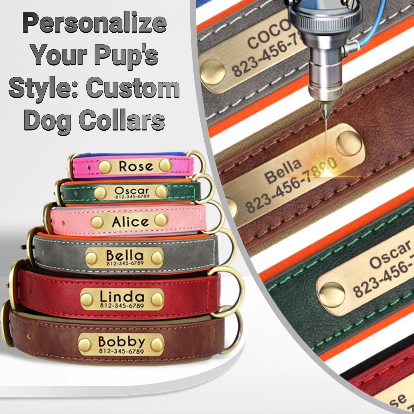 SEOUGEE Genuine Leather Dog Collar Personalised, Soft Padded Leather Dog Collars Heavy Duty with Custom Engraved Name Plate Adjustable for Small Medium Large Dogs (M, Brown 28-37cm)