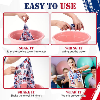 24 Pack Patriotic Cooling Towel Bulk with American Flag 40" x 12" 4th of July Neck Cooling Towel Sweat Rags Soft Breathable Chilly Neck Wraps for Face Outdoor Sport Running Yoga Baseball Golf