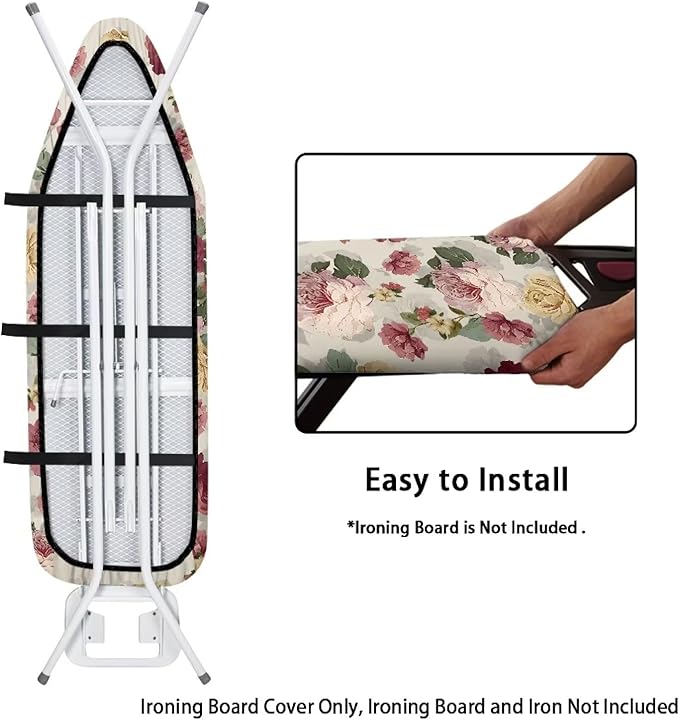 Flower Heavy Duty Ironing Board Cover and Pad Stretch Thick Padding Scorch &