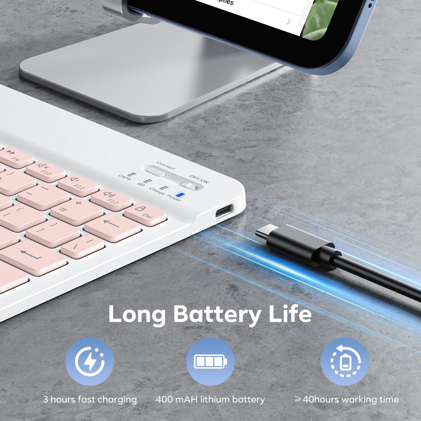 OMOTON Bluetooth Keyboard, Backlight Wireless Rechargeable Keyboard for iPad, iPad Pro, iPad mini, iPad Air with Illuminated LED (White)