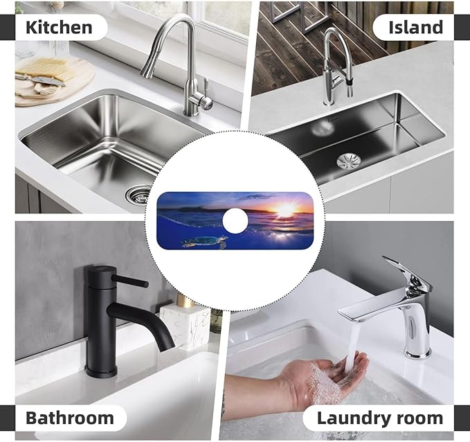 Island Time Tropical Leaves Floral Kitchen sink faucet pad, strong water