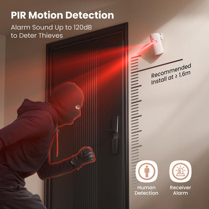 TECKNET Wireless Motion Sensor Door Chime - 61 Melodies & 120dB, 6m/110° PIR Detection & 1000ft Range, RGB Light with 5 Volume Levels, Easy Install for Home/Business/Store Security & Elderly Care