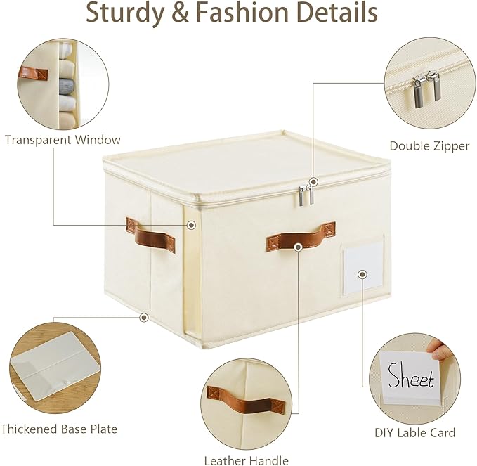 4 Pack Large Storage Bins with Lids, Foldable Closet Organizer with Clear Window