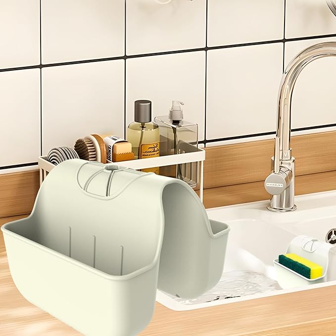 Sponge Holder for Kitchen Sink, Silicone Sink Saddle Caddy Organizer Rack