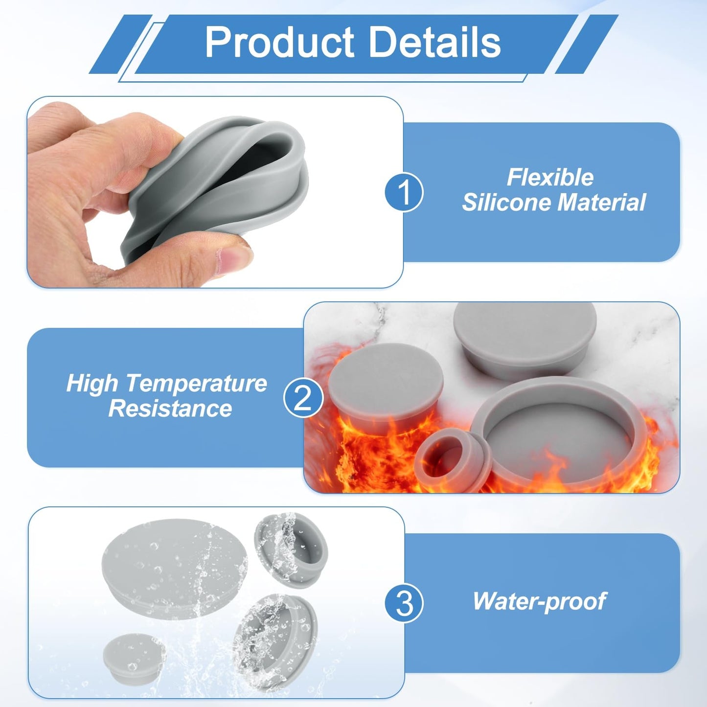 uxcell Silicone Rubber Plug, High Temp Round Hole Plug Waterproof Rubber Stopper Pipe End Caps Fit 41.3mm/1.63" for Bathtub Bottle Sealing, Grey