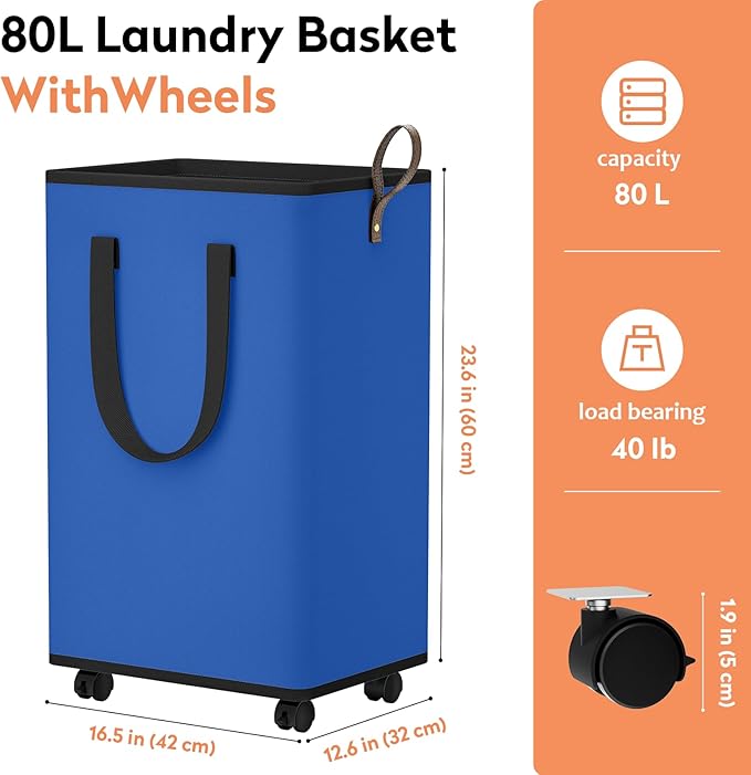Laundry Basket with Wheels, Collapsible Laundry Baskets, Laundry Hamper with