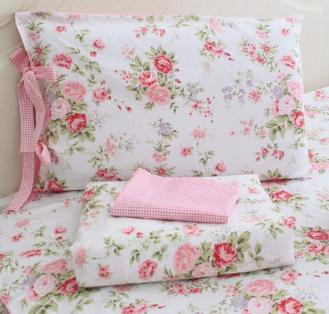 FADFAY Cotton Rose Floral Print Bed Sheets 4-Piece King Size