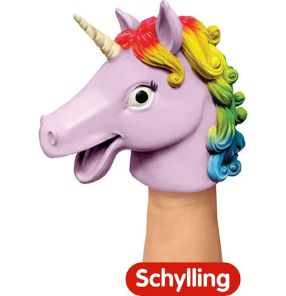 Schylling Unicorn Stretchy Hand Puppets Pink, Purple & Teal Complete Gift Set Bundle with Matty's Toy Stop Storage Bag - 3 Pack