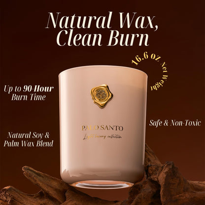 M&SENSE Palo & Santo Scented Candle | 90-Hour Burn, 16.6 oz | Long-Lasting for Mood Healing and Gifting | Natural Non-Toxic Soy Wax | for Bathroom, Kitchen, Office