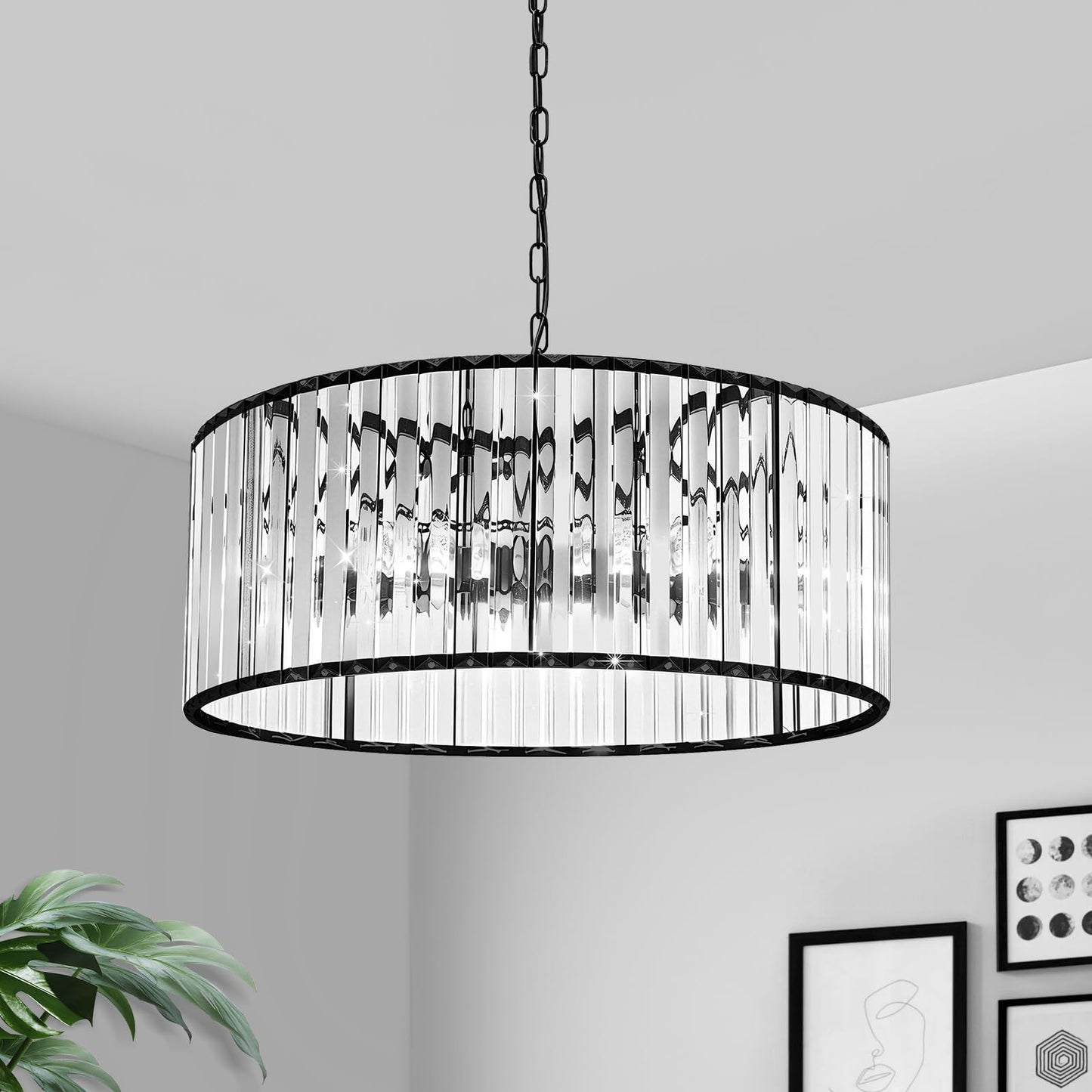 KRETAELY 17.7" Black Crystal Chandelier, 6-Light Crystal Chandeliers for Dining Room with Adjustable Height, Farmhouse Dining Room Light Fixture for Dining Room, Living Room, Bedroom, Entryway