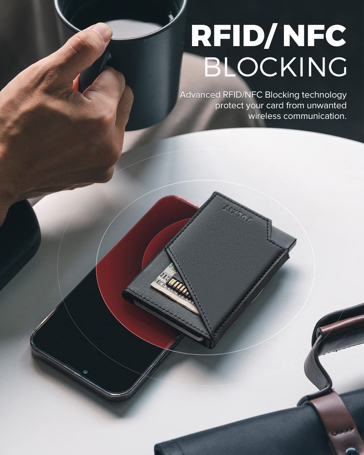 VULKIT Pop up Card Wallet RFID Blocking Slim Aluminum Metal Bank Card Holder Case with Business Money Pocket for Credit Cards Notes and Coins