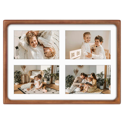 Golden State Art, 4x6 Collage Picture Frame - Solid Wood with Real Glass - Multi Picture Frame for (4) 4x6 Photos or One 9.5x13.5 Print - Rounded Corner Design - Collage Wall Decor - Brown