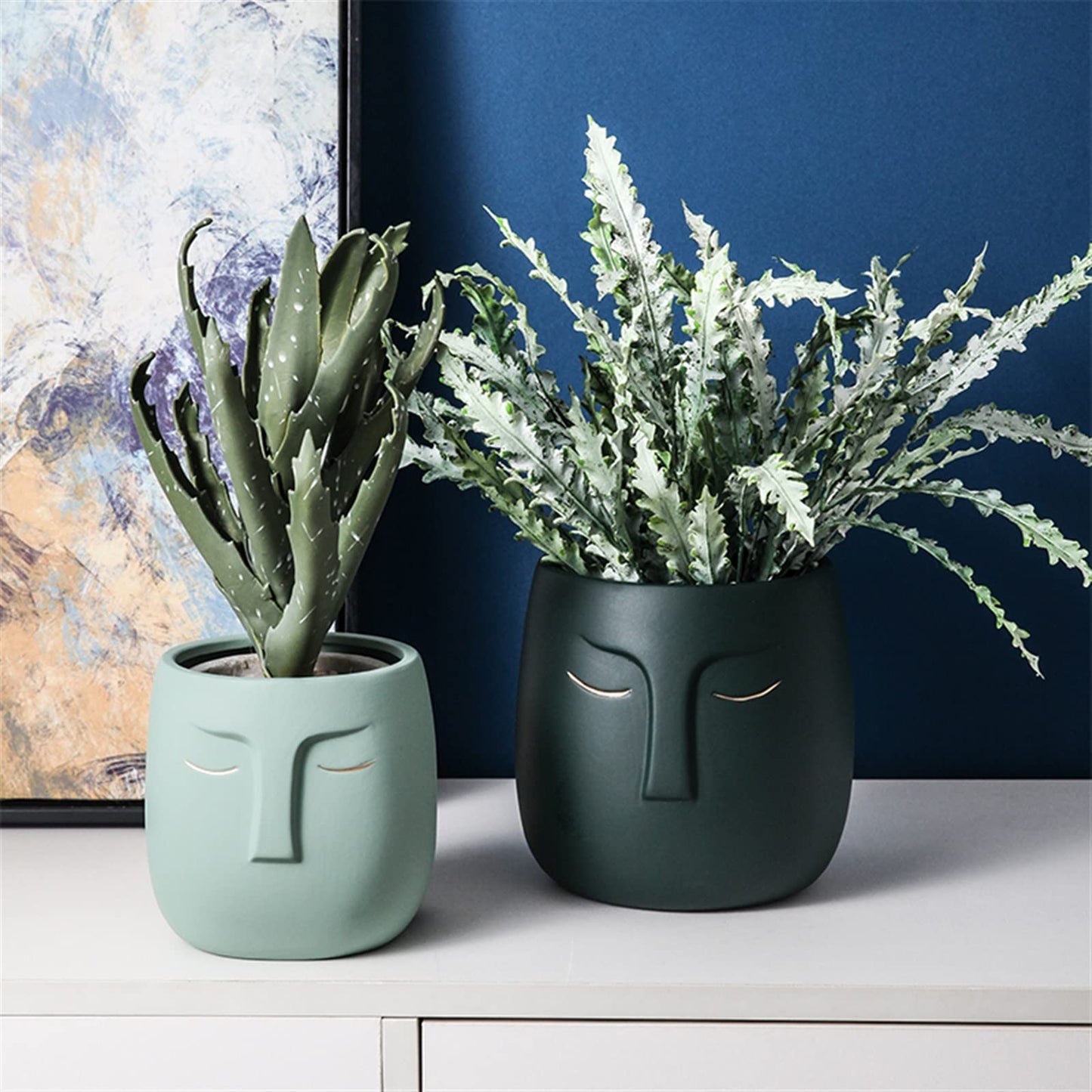 INLIMA Plant Pot Ceramic Vase Ceramic Face Living Room Desktop Flower Arrangement Vase Office Desktop Decoration Flowerpot (Color : Green)