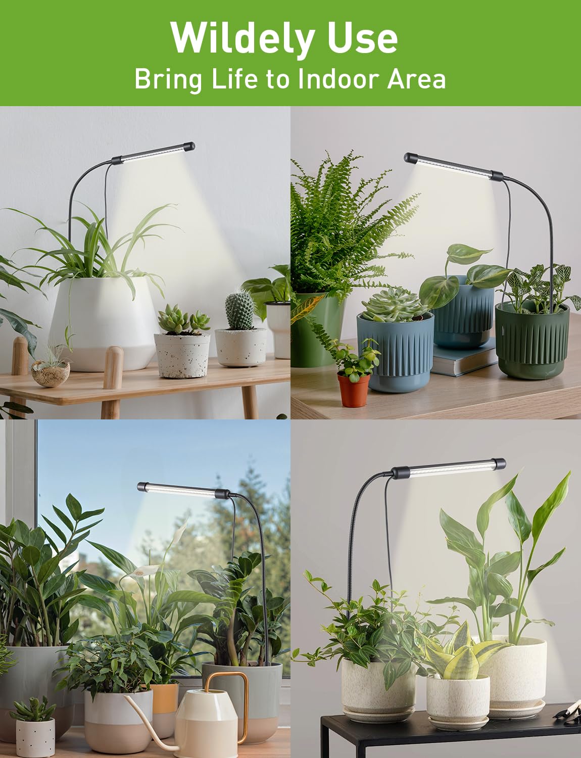 Grow Lights for Indoor Plants Full Spectrum, Plant Lights for Indoor Growing, 48 LEDs Ground Plug Grow Light with Gooseneck, Auto Timer & Dimmable Settings, Ideal for Small and Indoor Plants, 2 Packs