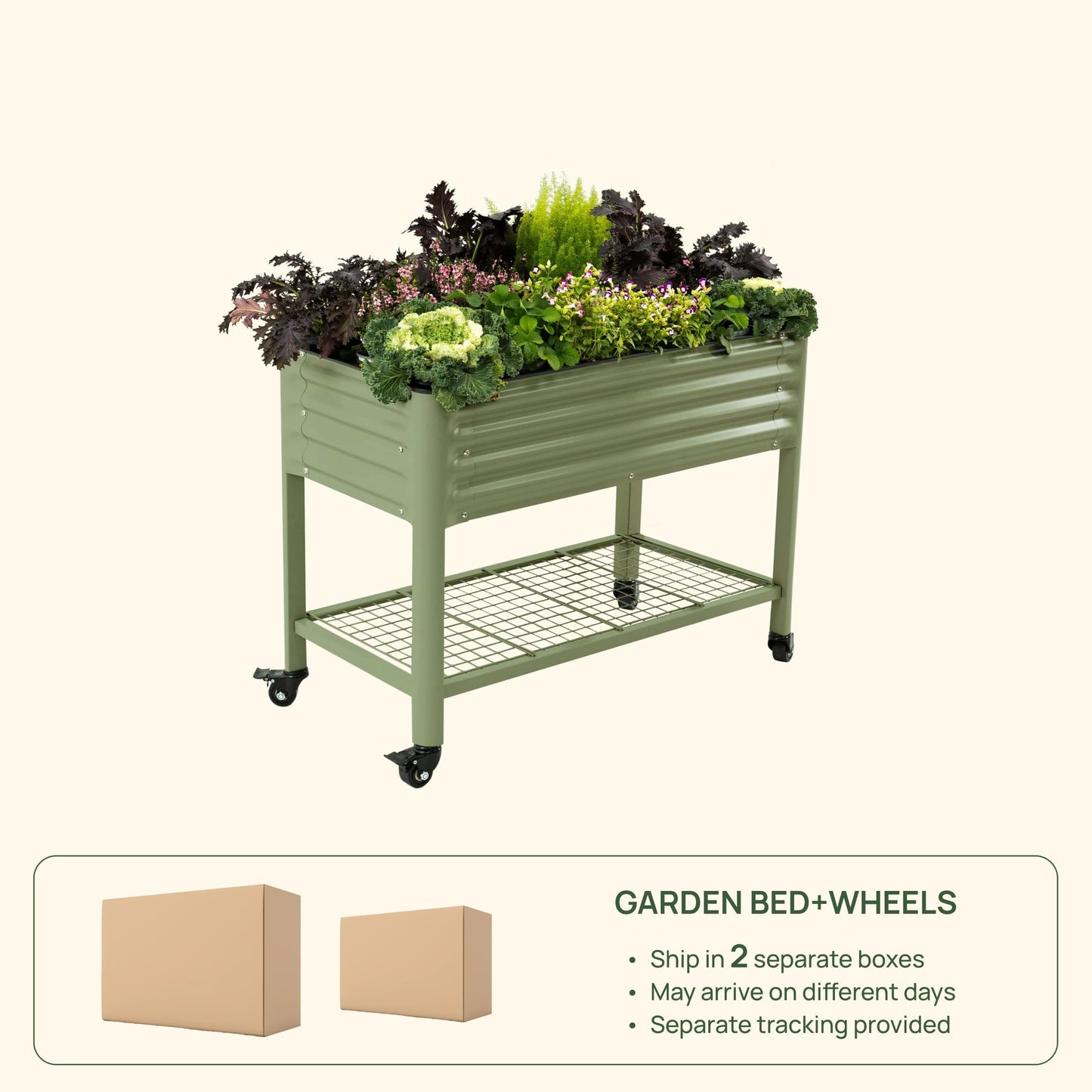 Rolling Elevated Raised Garden Bed-V Series, 2' x 4' Garden Beds with Legs & Storage Rack for Patio & Porch, 700 Lbs Weight Capacity, Outdoor Planter Box for Vegetables Flower Herbs, Modern Gray