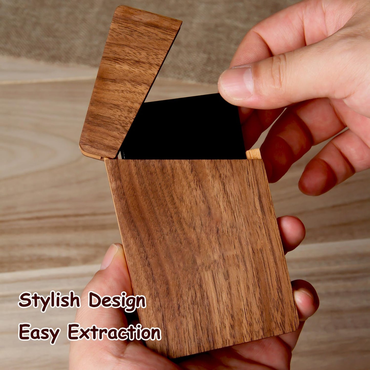 sunking Walnut & Beech Wood Business Card Holder with Magnetic Closure, Handmade Two-Tone Wooden Business Card Case Holds Up to 18 Cards, Executive Gift(Wanlunt -1)