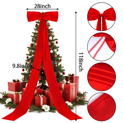 Giant Christmas Tree Bow Topper Big Bow for Christmas Tree Decorations 18X118In Tree Toppers Bows Big Red Bows for Wedding Birthday Party Wall Backdrop (Red)