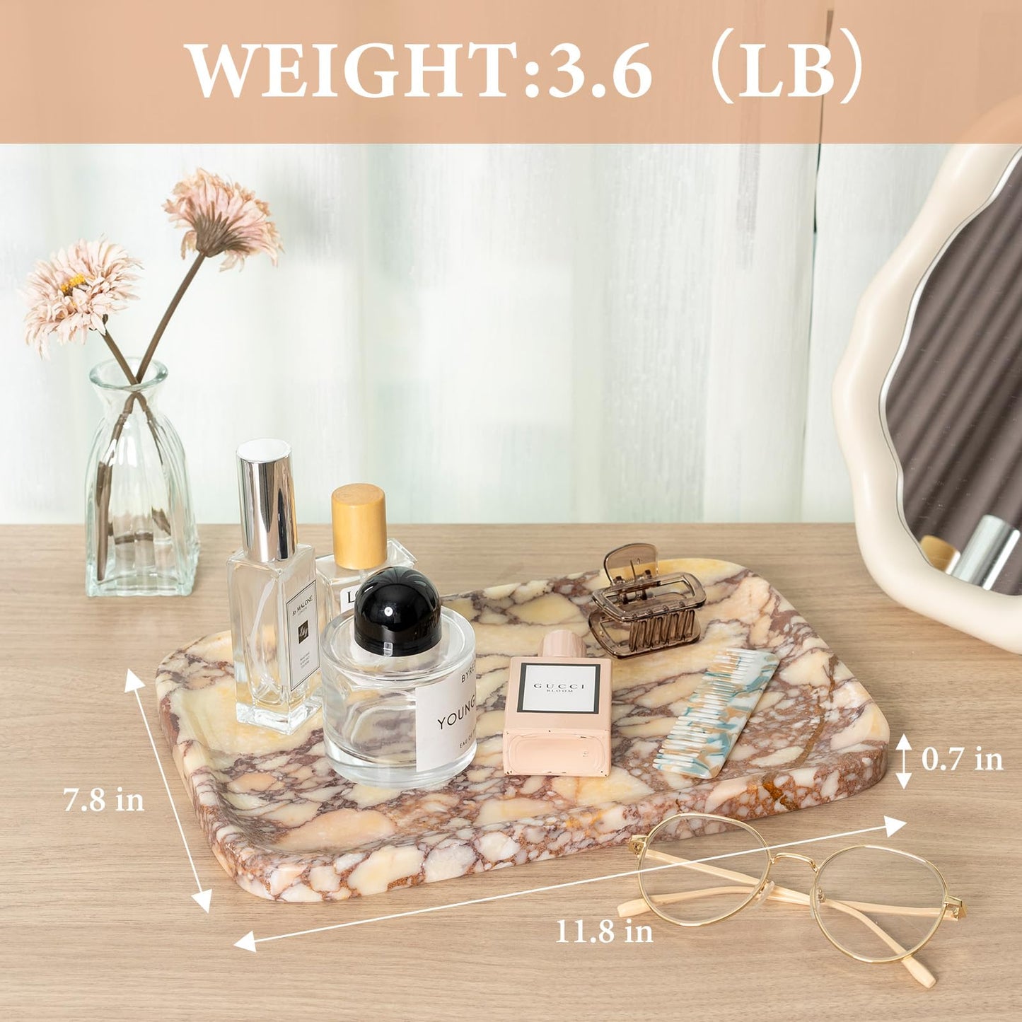 Karibiber Calacatta Marble Vanity Trays, Marble Bathroom Tray Countertop, Luxury Decorative Dresser Organizer, Purple&White Natural Stone Serving Tray for Kitchen, Perfume, Jewelry Holder Storage