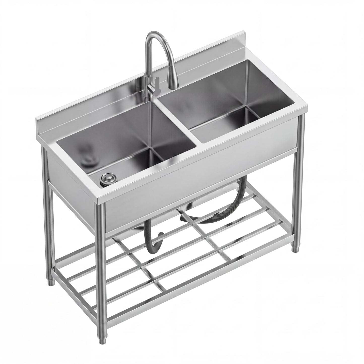 42" x 22" Freestanding Stainless Steel Utility Sink with Pull Down Faucet and Workbench Top, Extra Wide Basin for Laundry Room, Garage, or Workshop