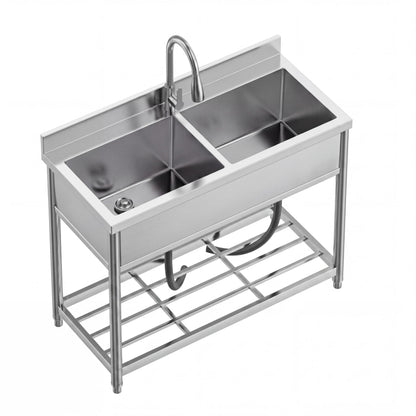 42" x 22" Freestanding Stainless Steel Utility Sink with Pull Down Faucet and Workbench Top, Extra Wide Basin for Laundry Room, Garage, or Workshop