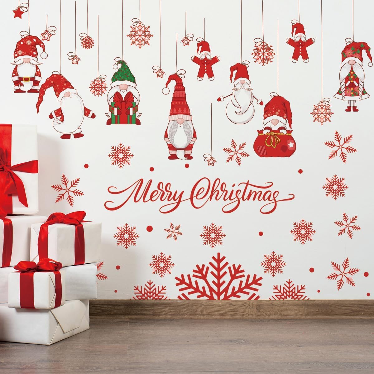 61.02 x 48.42 Inch Wall Decals: Merry Christmas Gnome Wall Stickers - Removable, Perfect for Xmas Holiday Party Supplies & Home Wall Decor