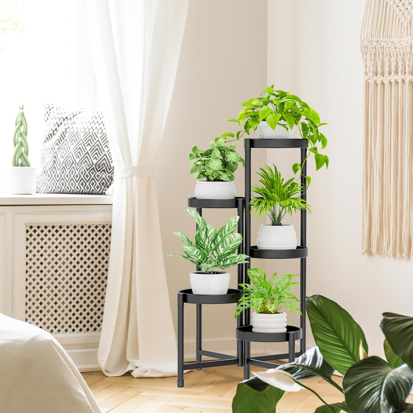 iDavosic.ly Plant Stand for Indoor Outdoor 2 Pack, 5 Tier Metal Folding Flower Holder Shelf and 4 Layer 28 Inch Tall Corner Pot Display Rack for Patio Living Room Garden Balcony Bedroom Porch, Black