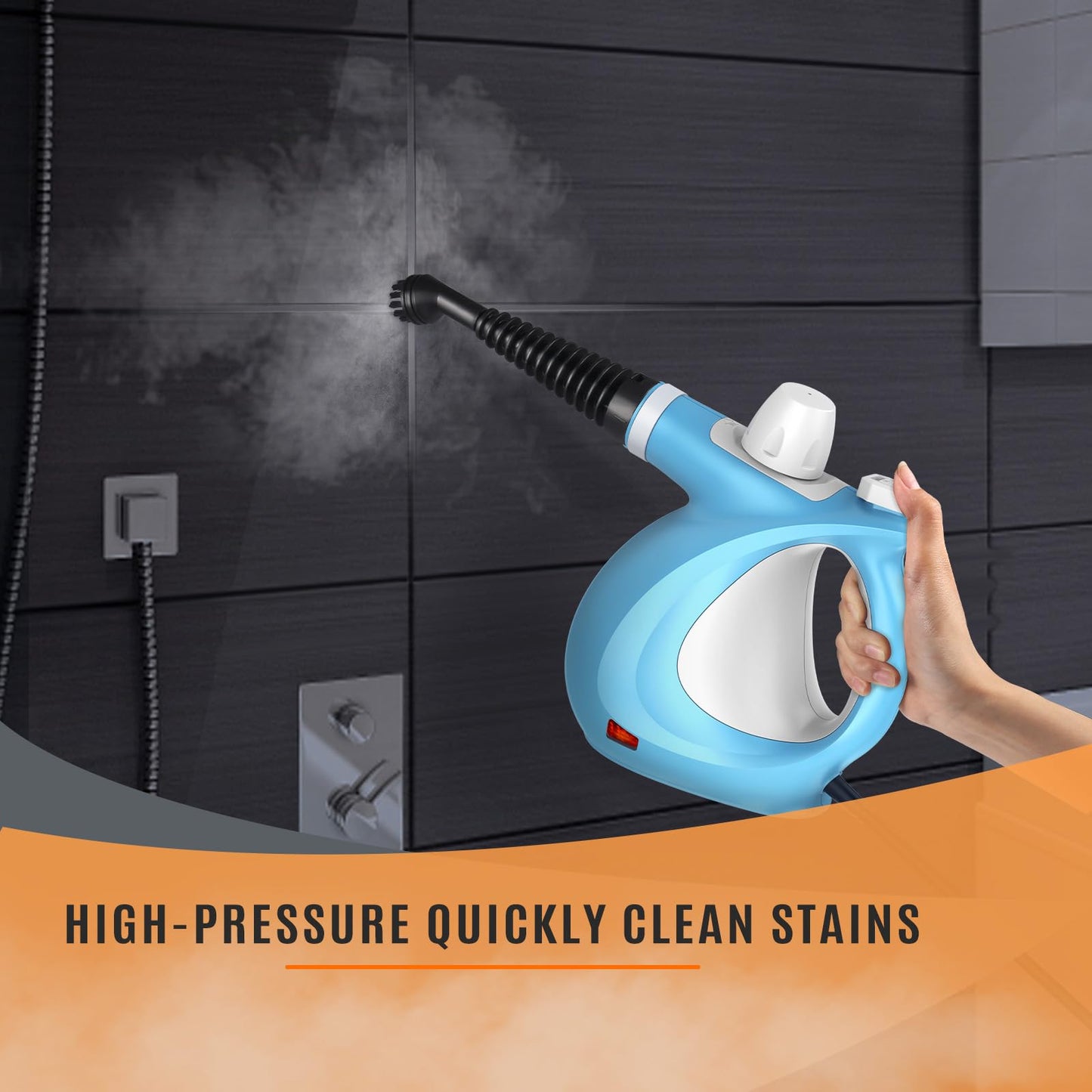 Pressurized Handheld Multi-Surface Natural Steam Cleaner with 12 pcs Accessories, Multi-Purpose Steamer for Home Use, Steamer for Cleaning Floor, Upholstery, Grout and Car (Grey)