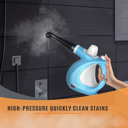 Pressurized Handheld Multi-Surface Natural Steam Cleaner with 12 pcs Accessories, Multi-Purpose Steamer for Home Use, Steamer for Cleaning Floor, Upholstery, Grout and Car (Grey)