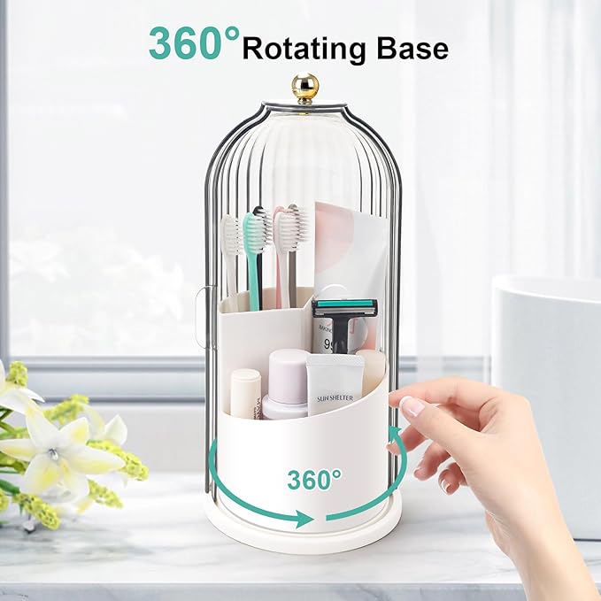 Toothbrush Holders with Sliding Lid, Rotating 3 Slots Bathroom Organizer