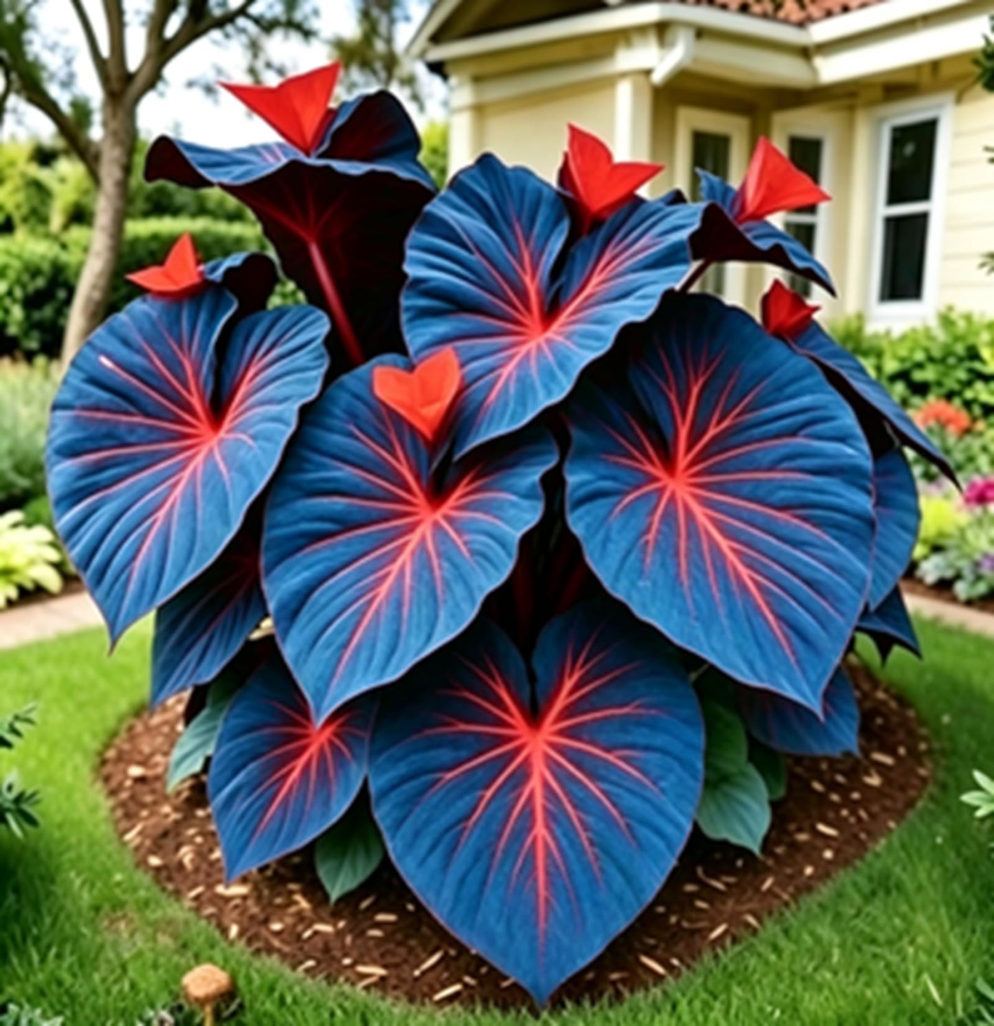Caladium Seeds, Elephant Ears, Colorful Plants Garden & Indoor Containers, Rare Perennial Plant Seeds, Easy Care, 200 Pcs (Blue)